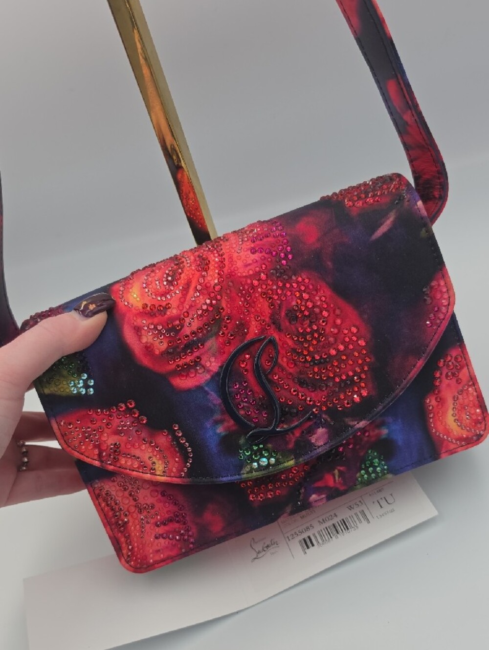 Christian Louboutin Loubi54 Crepe Satin Roses Small Crossbody (NWT)COA💙🌹💙 - Picture 3 of 16